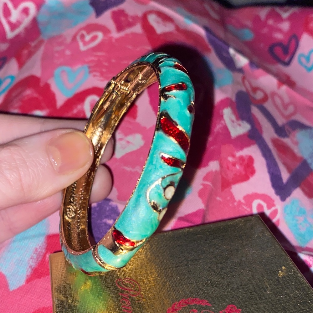 Handmade Turquoise and Gold enamel Bangle Bracelet